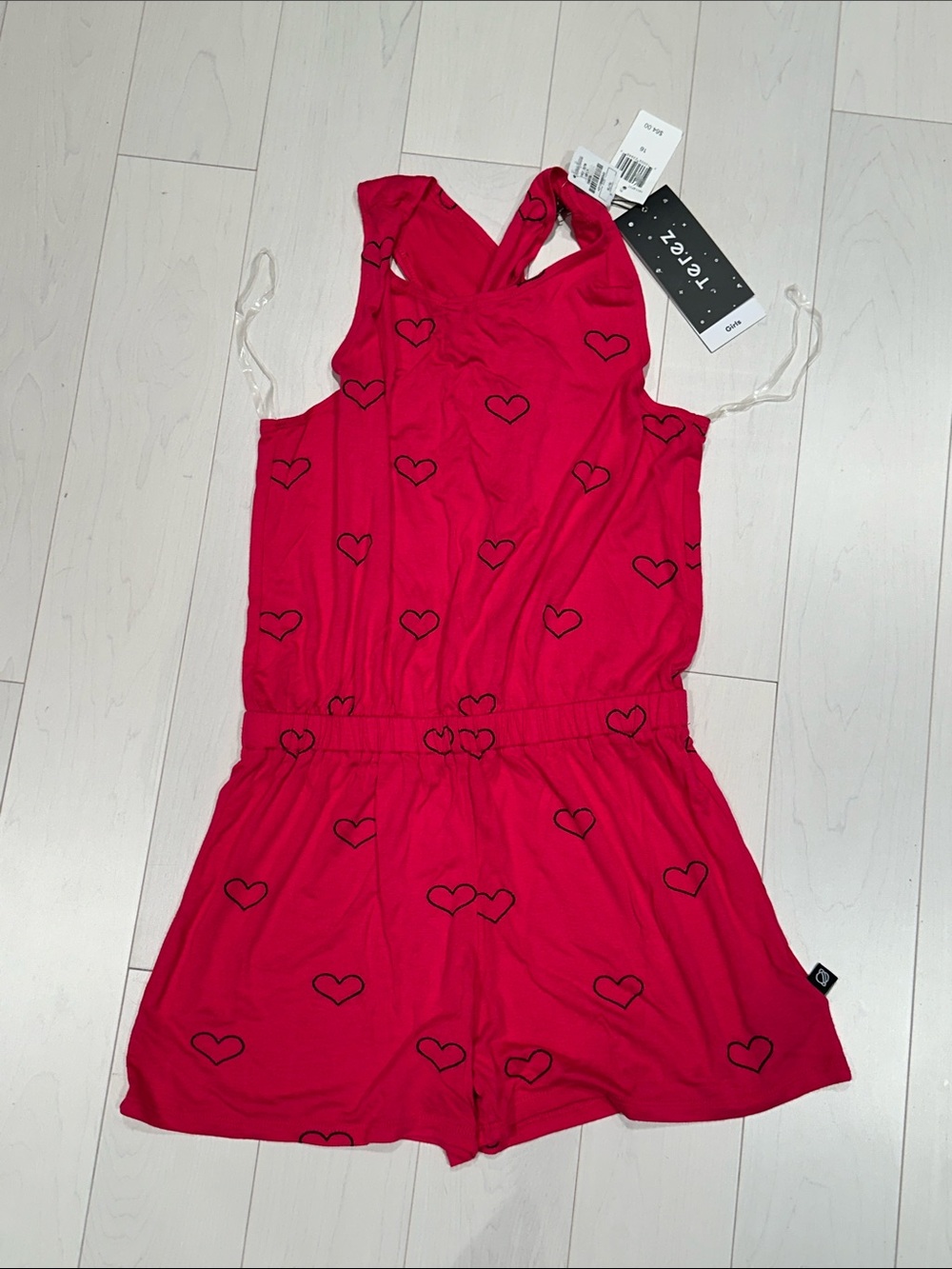 NWT Terez Hot Pink Heart-Print One-Piece Shorts Romper - size XL (16)